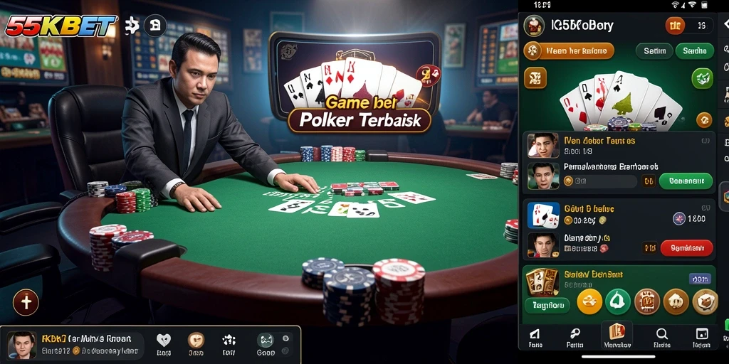 Screenshot gameplay 55KBET menampilkan suasana Poker yang dinamis dan kompetitif.