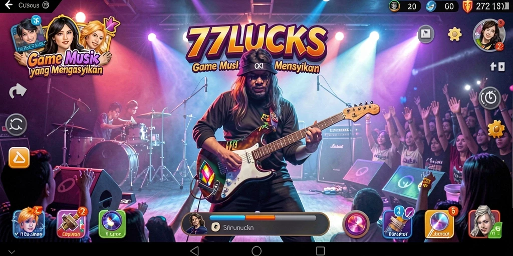 Screenshot gameplay 77LUCKS yang penuh warna dan ritme.