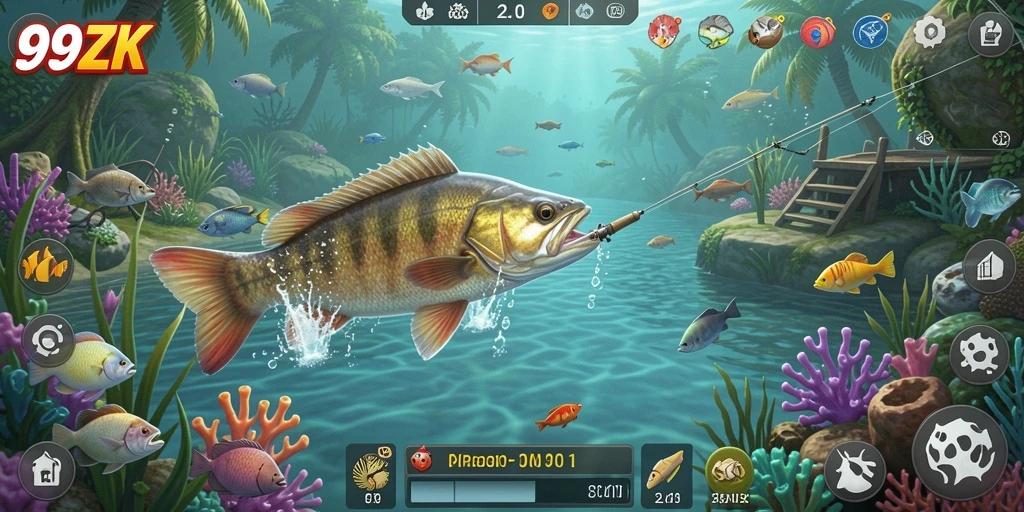 Screenshot utama menunjukkan gameplay memancing yang seru di 99ZK.