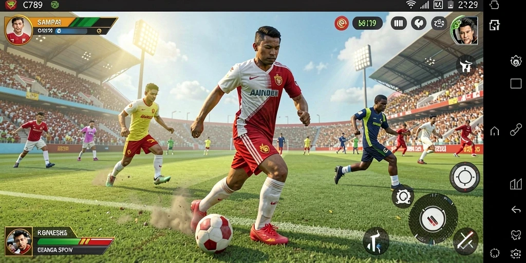 Screenshot utama C789 yang menunjukkan aksi seru dalam gameplay olahraga.