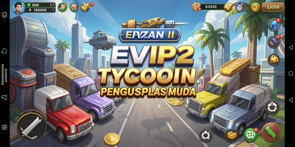 Tampilan gameplay <strong>EVIP2</strong> yang menampilkan simulasi bisnis Tycoon.