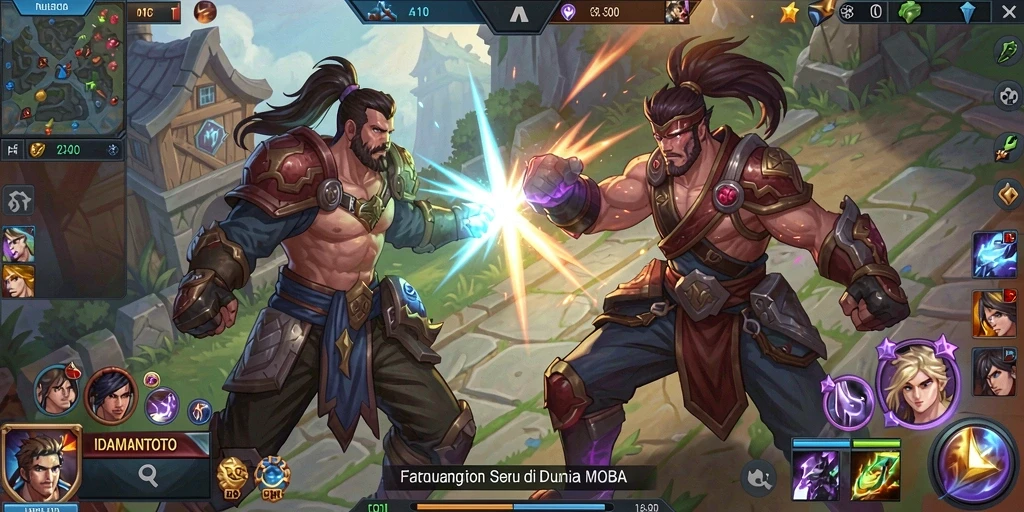 Screenshot utama IDAMANTOTO menampilkan aksi seru di arena MOBA.