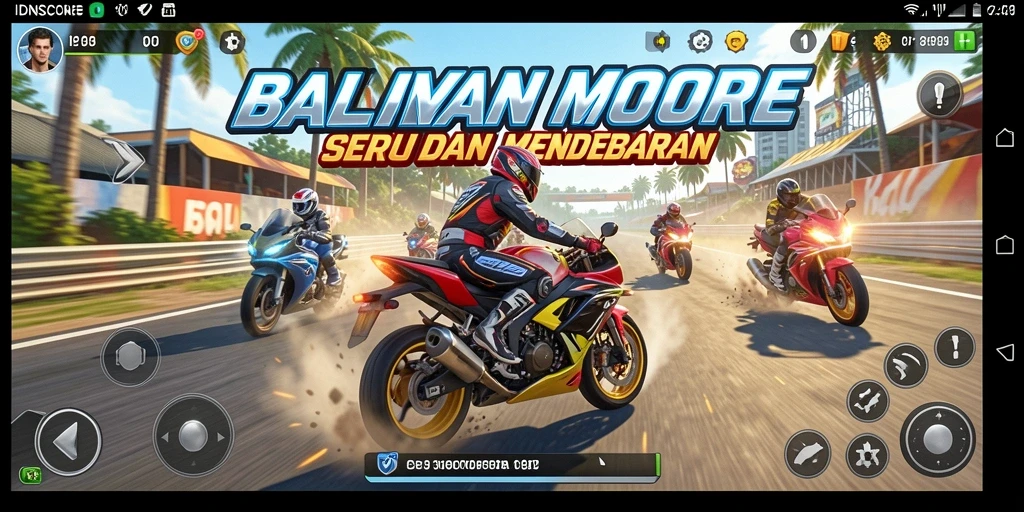 Tampilan gameplay seru dalam balapan motor di IDNSCORE.