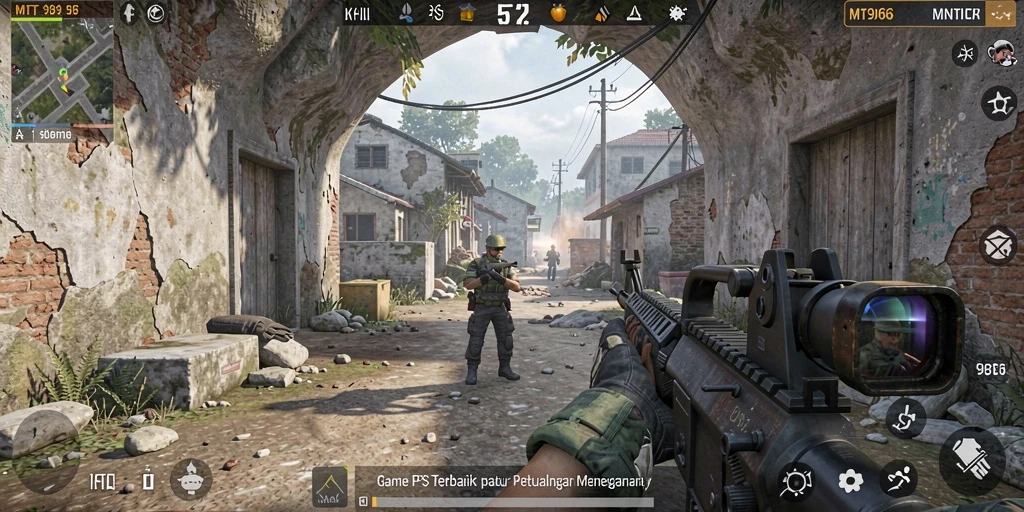 Screenshot gameplay MT966 menampilkan aksi seru dalam pertempuran FPS.