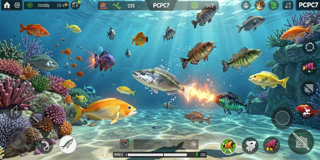 Gameplay seru PCPC7 menembak ikan yang beragam.