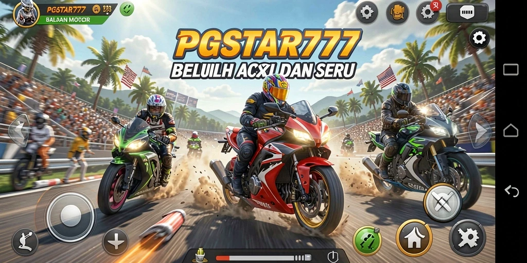 Tampilan gameplay PGSTAR777 yang mendebarkan saat balapan motor.