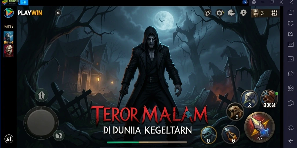 Screenshot gameplay <strong>PLAYWIN</strong> menunjukkan momen menegangkan di kegelapan.