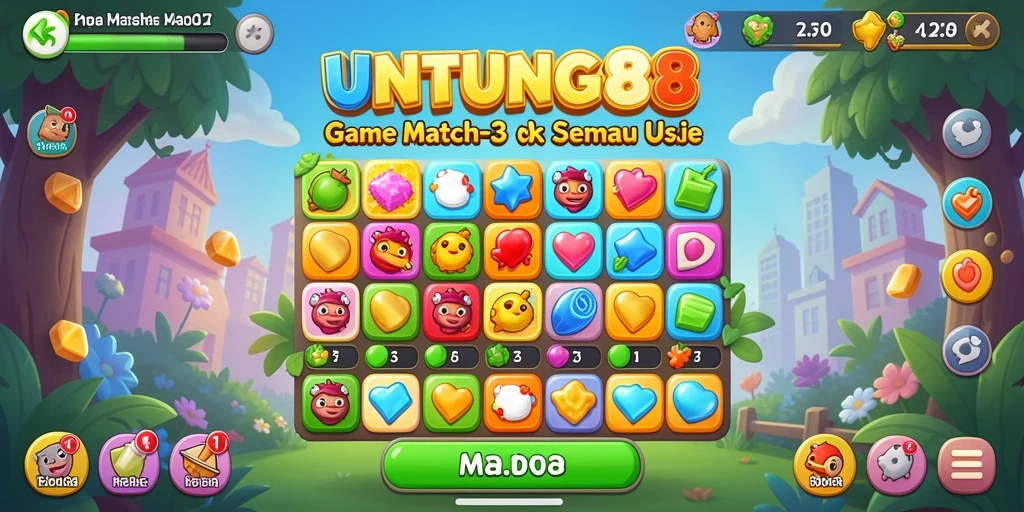 Screenshot menampilkan gameplay seru dari UNTUNG88 dengan tantangan Match-3 yang menarik.