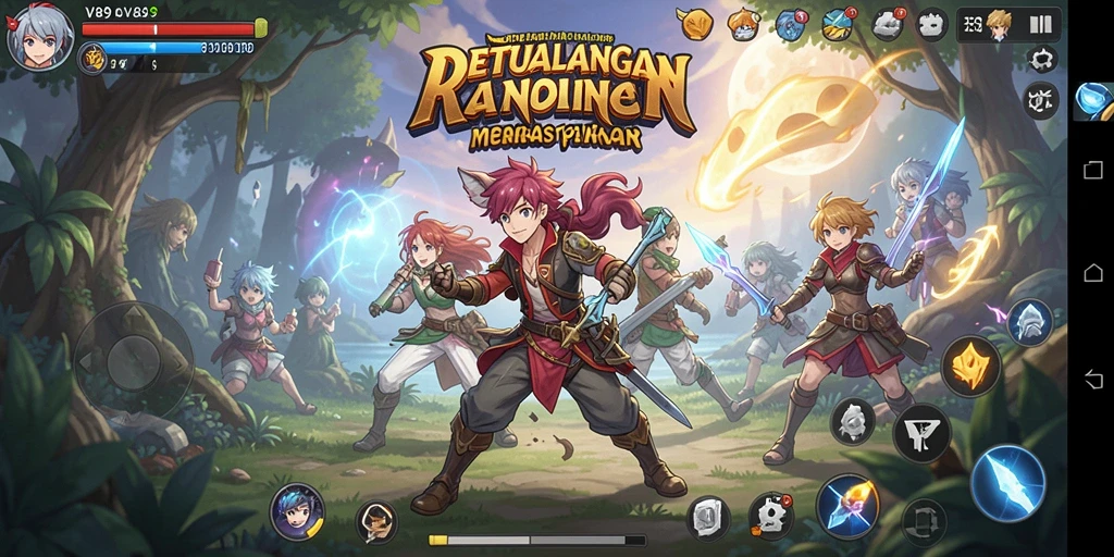 Screenshot V89 menampilkan karakter anime dalam pertarungan yang mendebarkan.