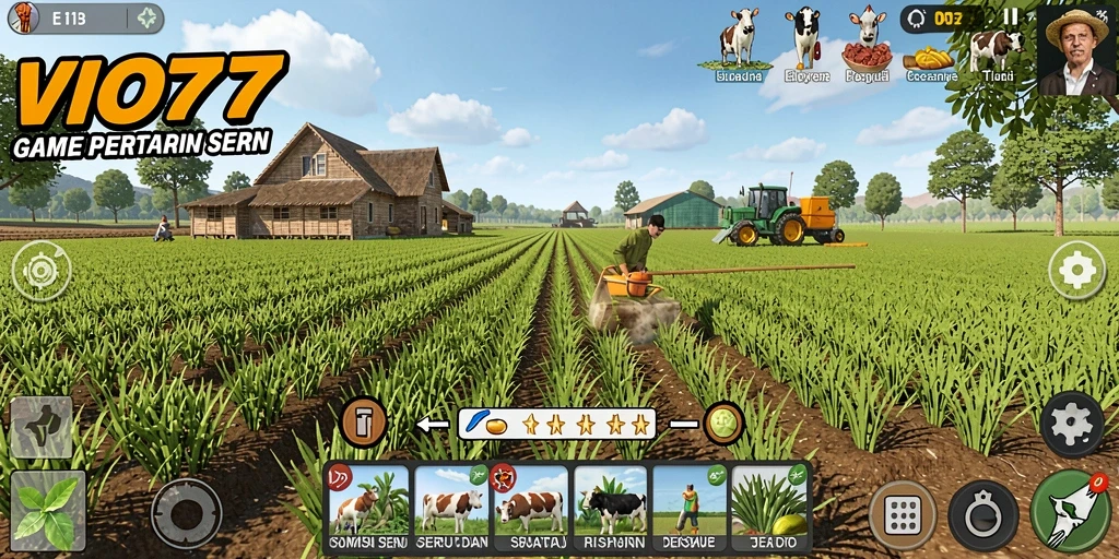 Screenshot gameplay VIO77 menampilkan aktivitas bertani yang seru.