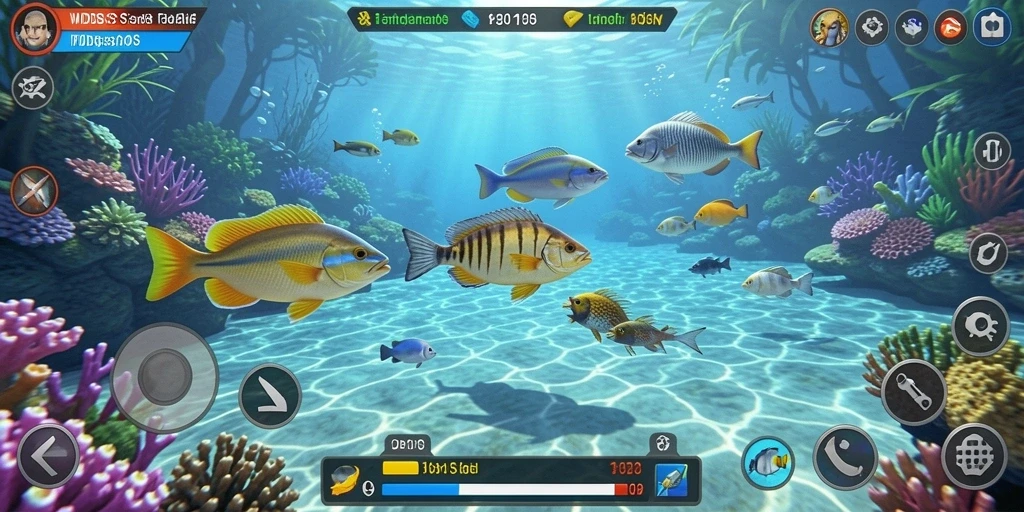 Tangkapan layar gameplay menarik dalam WDBOS saat berburu ikan.