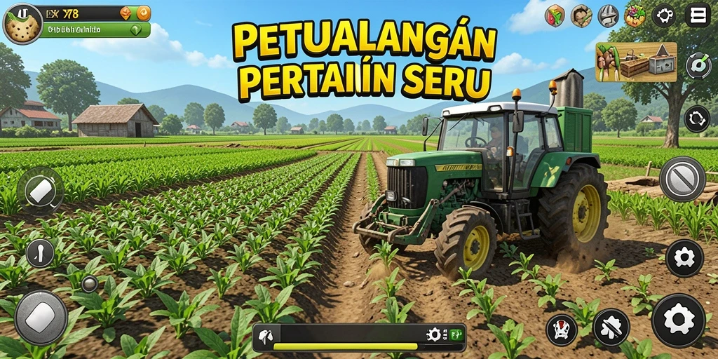 Tampilan gameplay seru X78 dengan aktivitas bertani.
